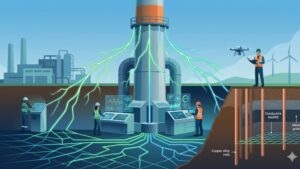 Современная иллюстрация промышленного дымохода с демонстрацией инновационных систем заземления для технического блога компании