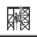 Минималистичная иконка промышленного альпинизма для обслуживания дымоходов в однотонном стиле на белом фоне